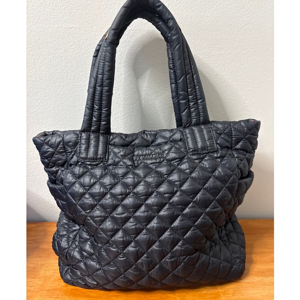 MZ Wallace Black Quilted Tote Bag Lots of Pockets Key Strap Nylon Handbag
